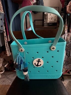 BOGG BAG Aqua Tote with Anchor Charm and Tassel